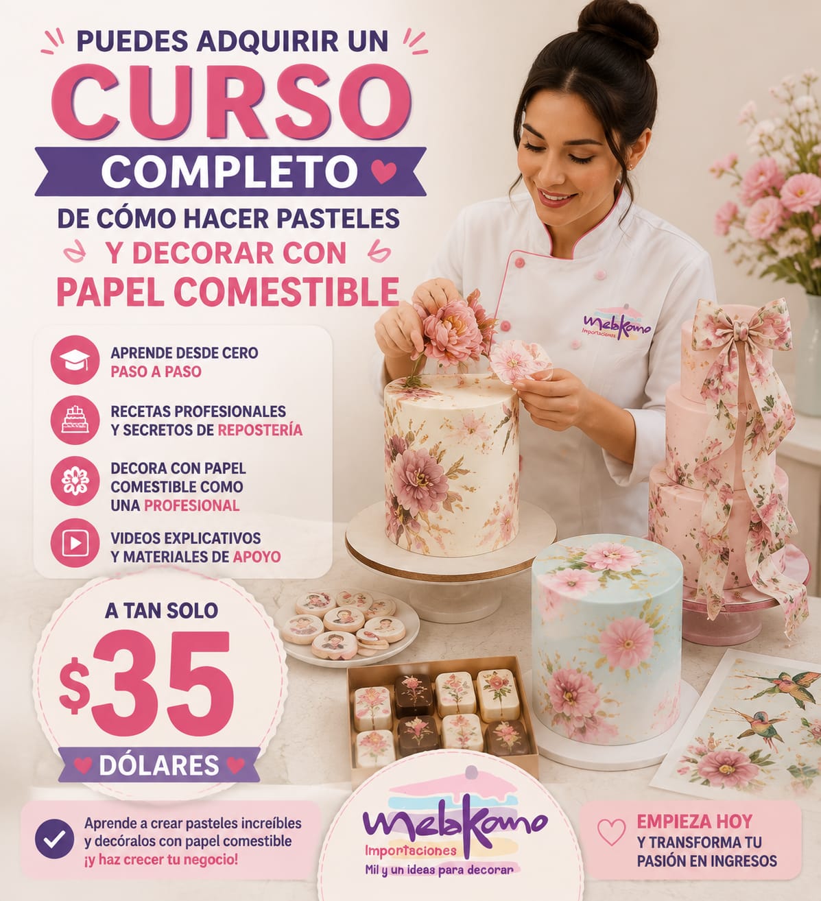Curso de pasteles con papel comestible desde cero