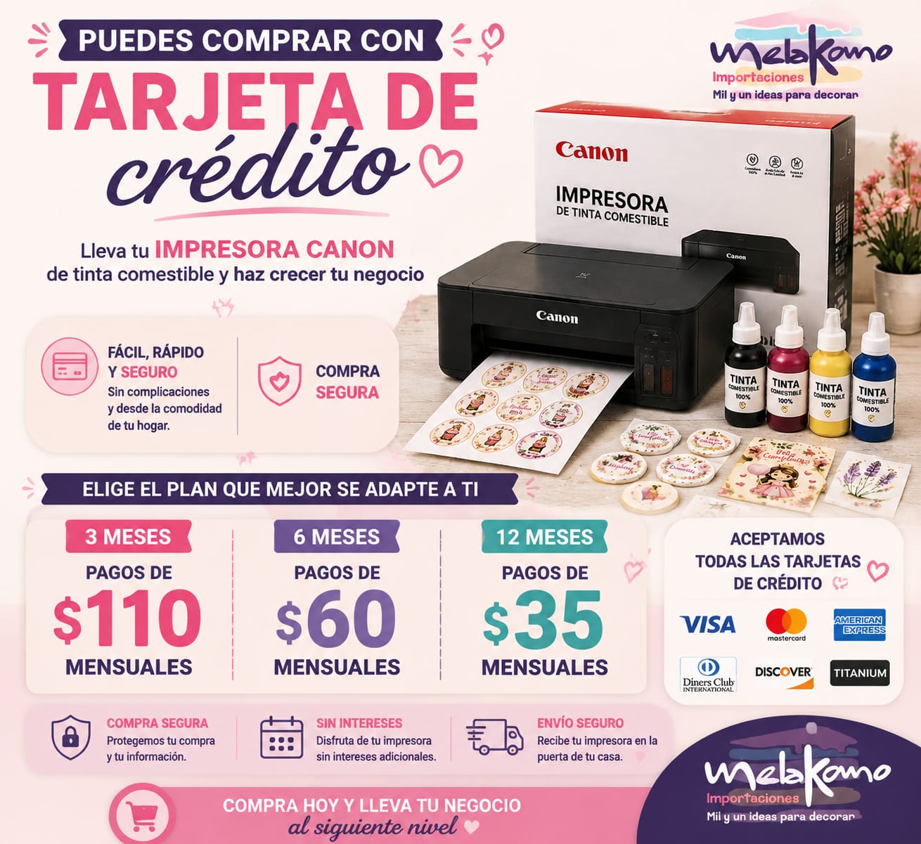 Planes de pago con tarjeta para la impresora Canon comestible