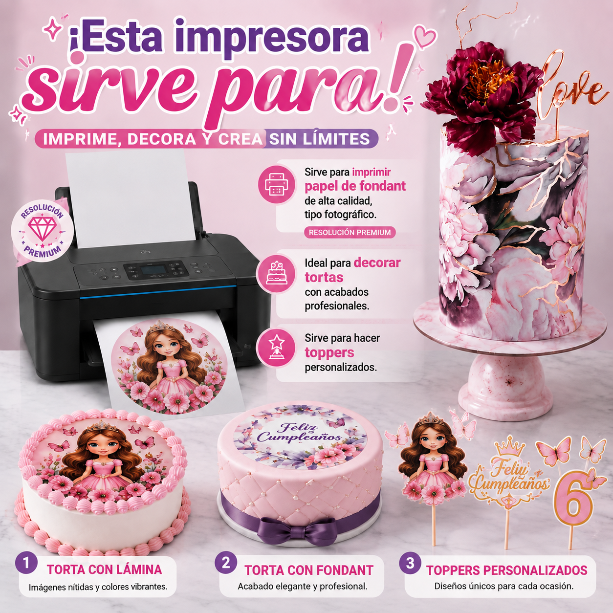 Tortas decoradas con láminas comestibles, fondant y toppers personalizados